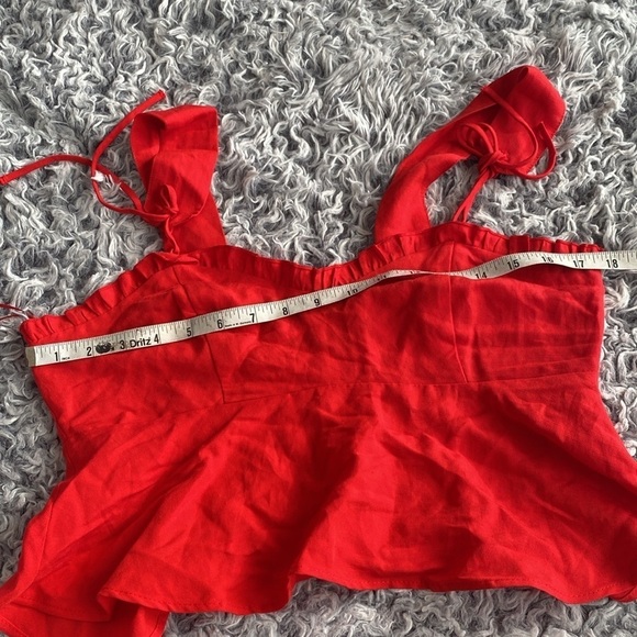 Zara Red Strappy Tied Cropped Linen Blend Top Size Medium - Picture 10 of 16